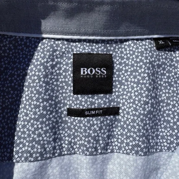 Hugo Boss Blue Micro Print Long Sleeve Button Down Shirt Slim Fit sz XL Travel - Picture 2 of 8